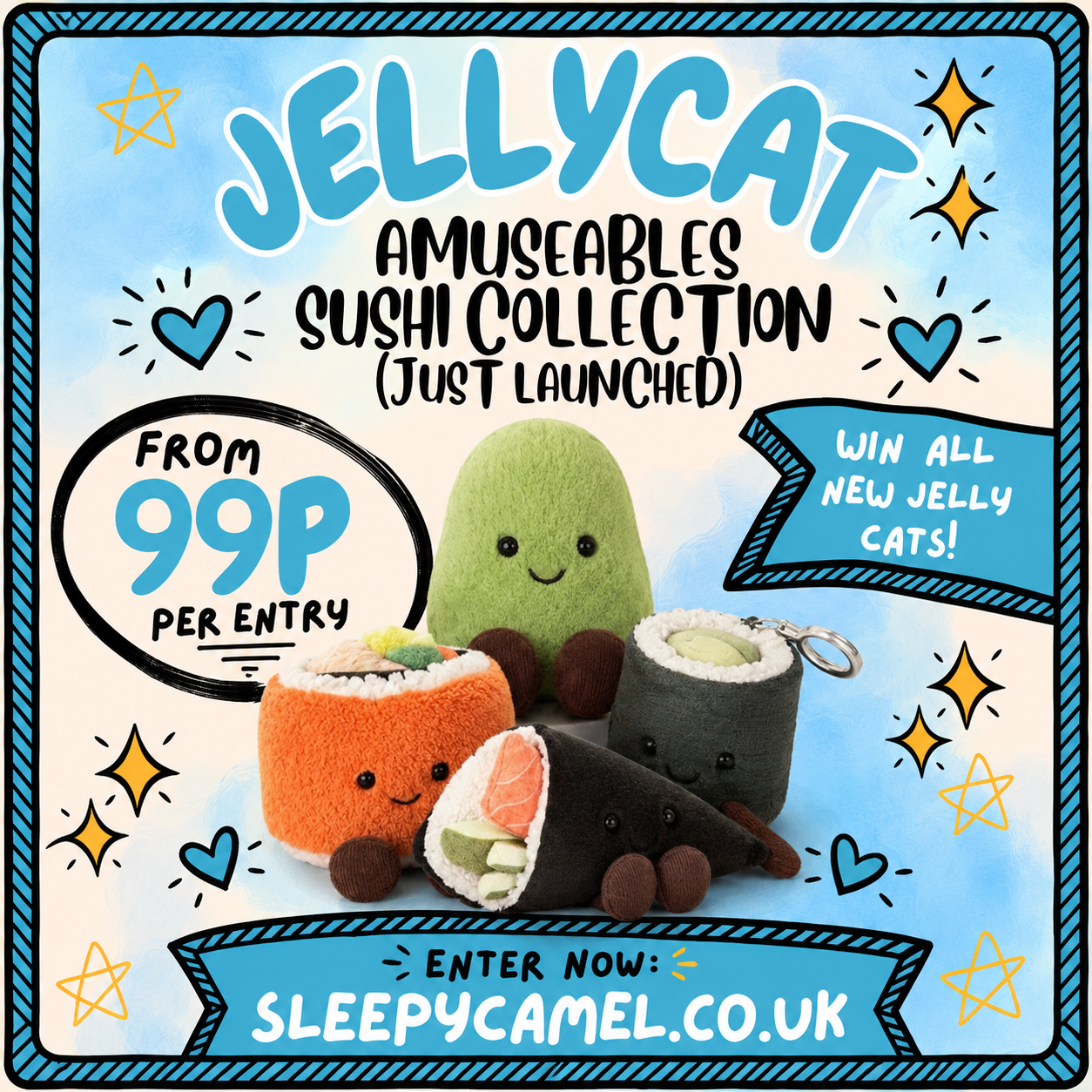 Win the brand new Jellycat Amuseables Sushi Collection!